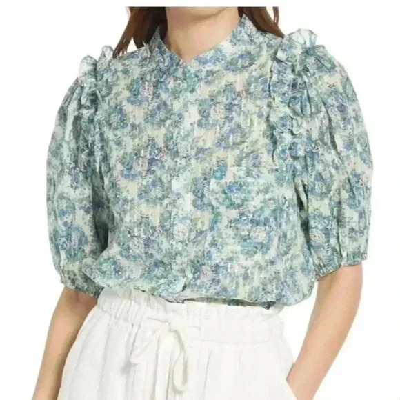 Donations 2025. NWT Olga Floral Print Cotton Ruffle Top FRNCH Paris XS - Picture 4 of 7